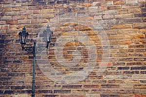 Background of old brick wall and street lantern