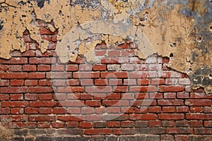 Background of old brick wall with peeling plaster