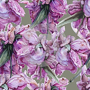 Background old peonies. Seamless pattern.