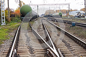 Background of an old rusty railway.A railway with interchanges of tracks.