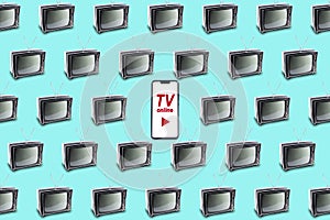 Background with old tv and smartphone