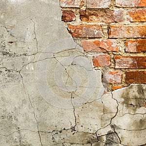 Background of old vintage brick wall with concrete,Weathered texture of racked concrete vintage brick wall background