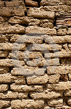 Background of old wall made of adobe or mudbrick masonry