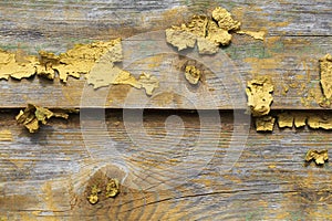 Background of old wood texture with peeling yellow paint