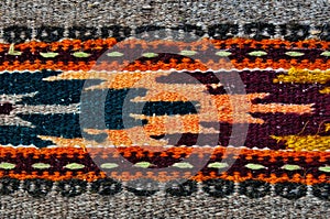 Background of an old worn carpet sewn with thick threads