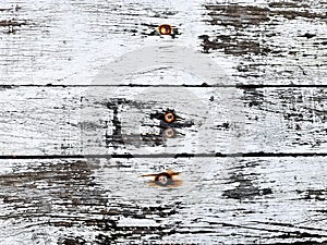 Background of Old Worn Wooden Planks Fastened with Rusty Metal Pins