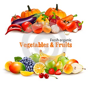 Background With Organic Fresh Vegetables. and Fruits photo