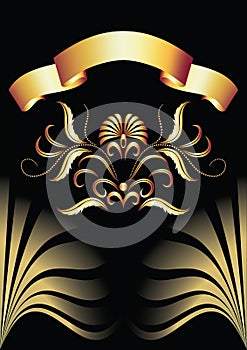 Background with ornament and golden ribbon