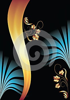 Background with ornament and golden ribbon