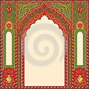 Background ornamented oriental patterned image in the form of an arch.