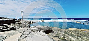 Background with the Pacific Ocean and a rock pool at Maroubra Beach