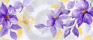 Background with painted purple, yellow flowers photo