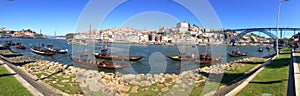Background panorama landscape postcard promenade Vila Nova de Gaia overlooking the River Duoro, Bridge of Don Luis