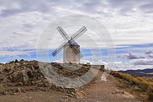 Background panoramic view of the windmill Don Quixote in Consuegra photo