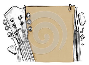 Background paper with guitar and pick