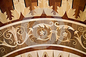 Background of parquet various wood figure large leaves flowers in whorls. Backgrounds Structure