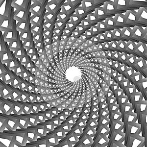 Background, pattern, black and white spiral pattern. Round centered Halftone illustration. Triangle, shape, geometry, center photo