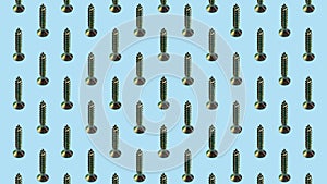 Background pattern. Cloned metal screw on a blue background.