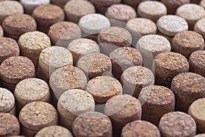 Background pattern of different wine bottle corks, top view