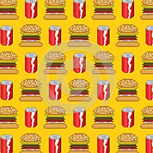 Background pattern pixelart vector burger and drink soda concept illustration food