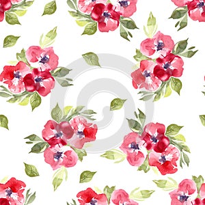 background pattern seamless card with watercolor hand drawn red apples tree bloom