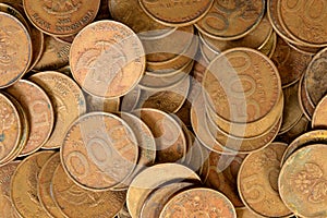 Background pattern texture pile of random gold coins