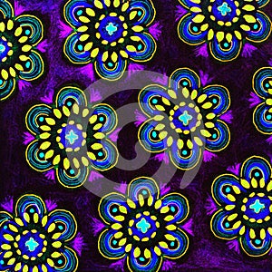 A background of patterned daisy shapes.