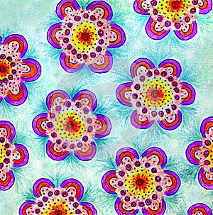 A background of patterned daisy shapes.