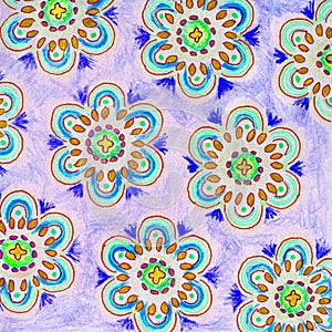 A background of patterned daisy shapes.