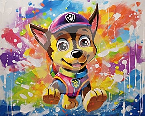 The background of the Paw Patrol is abstract.