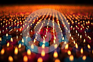 Background photo of rows of candles in a cathedral or church interior