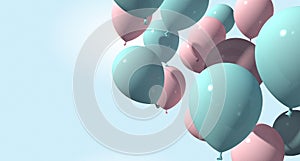 Background with pink and blue balloons on soft background. 3d rendering