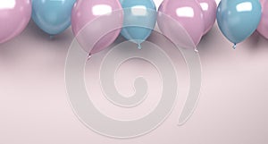 Background with pink and blue balloons on soft background. 3d rendering