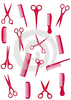 Background with pink comb and scissors