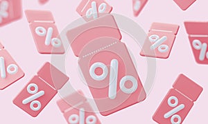 Background of pink coupons with pinterest. A loyal program for customers, profitable purchases. Online store. 3d