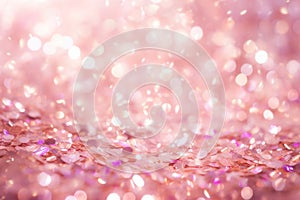 Background of a pink fairy dust light pattern. Glitter and sun rays shine upon it. AI generated