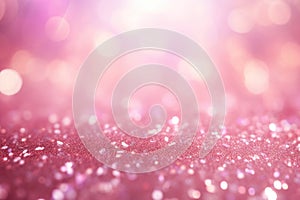 Background of a pink fairy dust light pattern. Glitter and sun rays shine upon it. AI generated