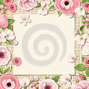 Background with pink flowers on a sacking background. Vector eps-10.