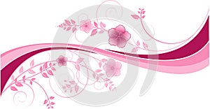 Background with pink waves and floral motives