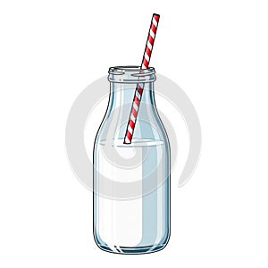 The background is plain white emphasizing the bottle and straw