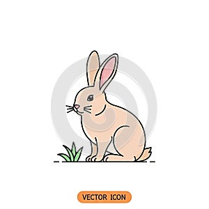 The background is plain white, emphasizing the rabbit and the grass