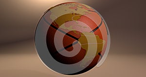 A background with the planet Earth which looks like a basketball, which shows the America continent.