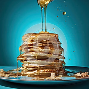 Background plate tasty homemade pancakes food morning meal breakfast dessert stack syrup sweet honey