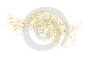 Background plume golden texture crumbs. Gold dust scattering on a white background. Sand particles grain or sand assembled. Vector