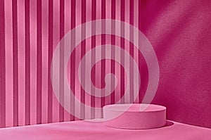 Background podium magenta trend color for showing the product in the interior with sunlight