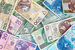 Background of polish banknotes