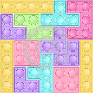 Background of popit tetris bricks - trendy silicon fidget toys. Antistress addictive toy for fidget in pastel colors