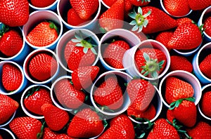 background portioned strawberries in cups
