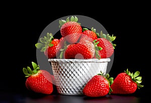 background portioned strawberries in cups