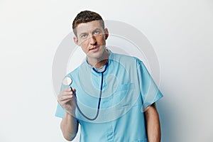 Background portrait medicine men care adult specialist health stethoscope men person doctor hospital uniform medic